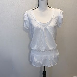 Susie Rose white folded button sleeves peplum blouse